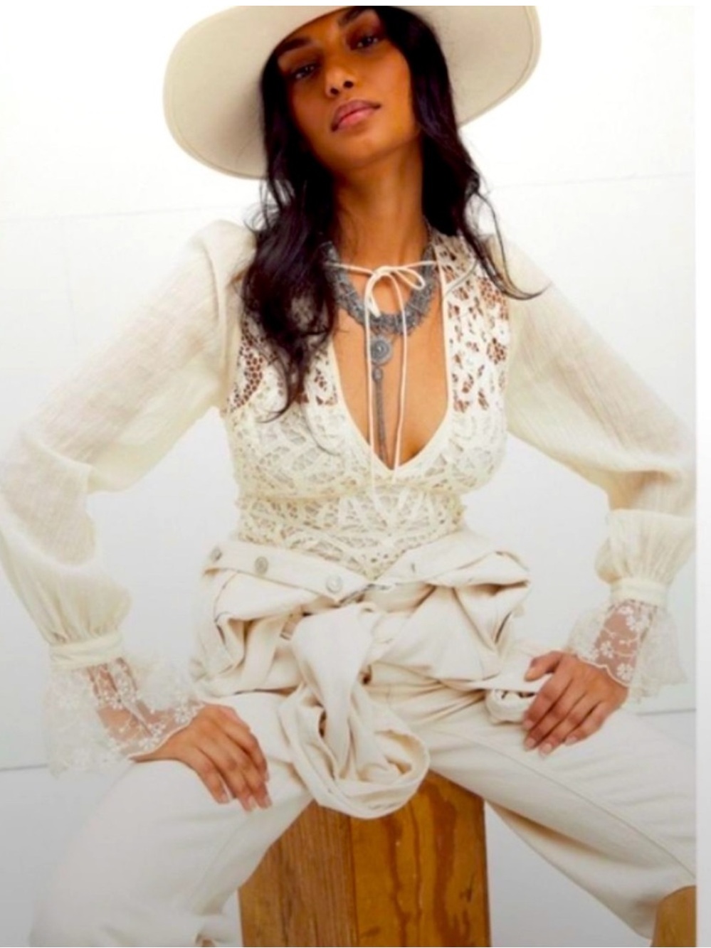 Free People Sorelle Ivory Lace Top